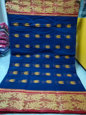 Ghosh handloom Self Design Tant Pure Cotton Saree(Dark Blue)