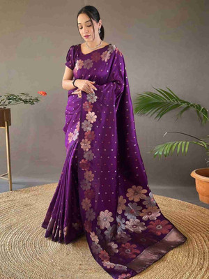 MOTISARIYA FASHION Self Design Banarasi Jacquard Saree(Purple)