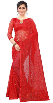 Divya Shree Self Design Bollywood Net Saree(Red)