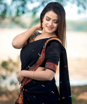 siyaramfabrics Digital Print, Woven Daily Wear Cotton Silk Saree(Black)