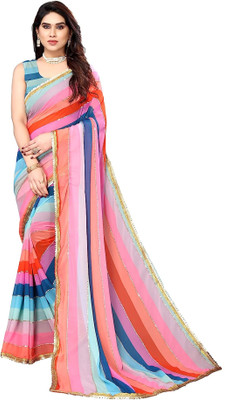 Qyra Digital Print Leheria Georgette Saree(Multicolor)