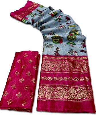 radhe creation Printed, Embellished Patola Art Silk, Silk Blend Saree(Multicolor)