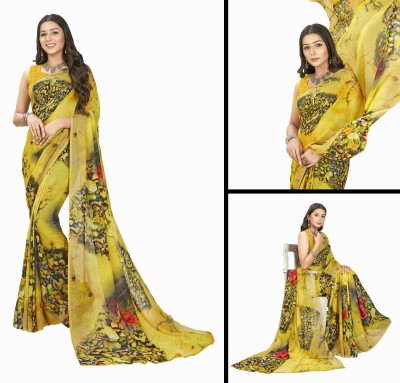 kashvi sarees Ombre, Floral Print Daily Wear Georgette Saree(Yellow)