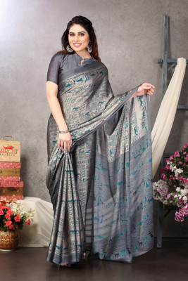 MIRCHI FASHION Printed, Animal Print Daily Wear Chiffon, Georgette Saree(Blue, Beige)
