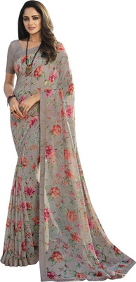 RAJESHWAR FASHION Printed Bollywood Georgette Saree(Grey, Multicolor)