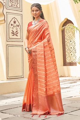 KARAGIRI Woven Bollywood Organza Saree(Orange)
