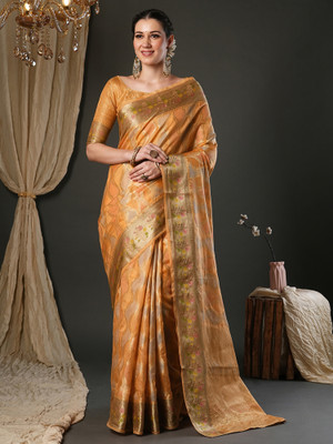 Tasrika Woven Banarasi Organza Saree(Orange)