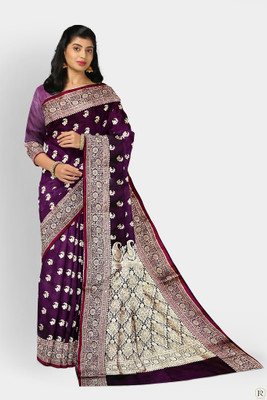 ABM Silk Sarees Woven Banarasi Satin Saree(Purple)