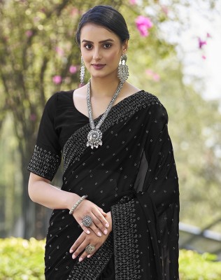 SIRIL Self Design, Embellished Bollywood Georgette Saree(Black, Silver)