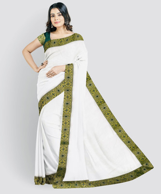 LUVITUS Solid/Plain Chanderi Cotton Blend Saree(Green)
