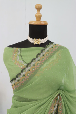 VarniRaaj Fashion Embellished Bollywood Organza Saree(Light Green)