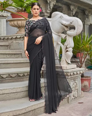 Raj Laxmi Impex Embroidered Daily Wear Georgette Saree(Black)