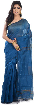 ADbutiq Self Design Bollywood Handloom Cotton Blend Saree(Blue)