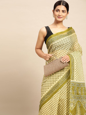 SHANVIKA Printed Daily Wear Pure Cotton Saree(Yellow)