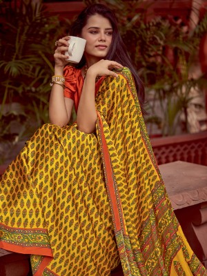 Sareemall Printed Daily Wear Crepe Saree(Yellow)