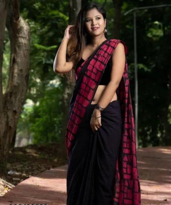 Shiv Clothe Printed Ikkat Pure Cotton Saree(Black)