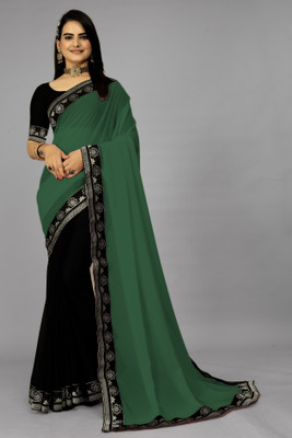Jevlan Solid/Plain Daily Wear Georgette Saree(Dark Green)