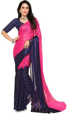 Moda Rapido Striped, Self Design Daily Wear Satin Saree(Pink)