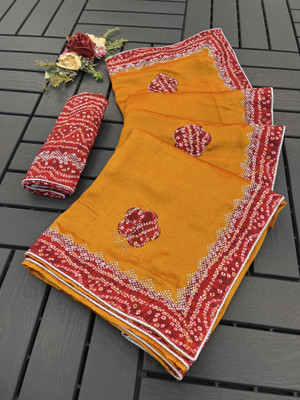 MIYANIFAB Solid/Plain Bollywood Silk Blend Saree(Gold)