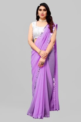 Prasheem Fashion Self Design, Solid/Plain, Printed, Floral Print, Graphic Print, Embroidered, Digital Print Bollywood Georgette Saree(Purple)