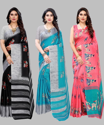 Priyashi Printed Bollywood Art Silk Saree(Pack of 3, Multicolor)