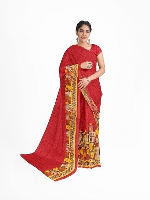 Saadhvi Striped Chanderi Lycra Blend Saree(Red)