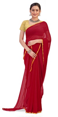 V And V Shop Solid/Plain Bollywood Jacquard, Cotton Silk Saree(Maroon)