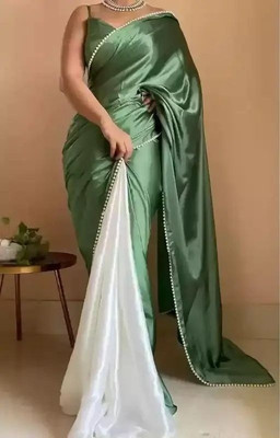 LEGECYETHNIC Solid/Plain Bollywood Silk Blend Saree(Green)