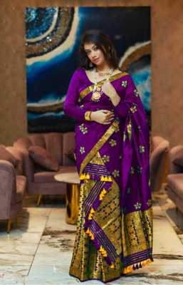 shitalenterprise Self Design Mekhela Chador Silk Blend Saree(Purple)