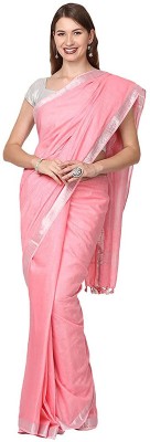 Nimra Crafts Solid/Plain Bhagalpuri Cotton Linen Saree(Pink)