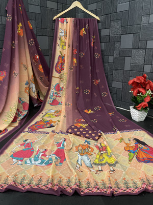 Pemal Designer Digital Print Bollywood Georgette Saree(Purple)
