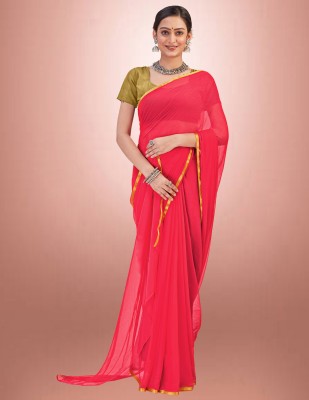 JiproStore Solid/Plain Bollywood Lycra Blend Saree(Pink)