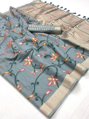 Ratnavati Woven Banarasi Silk Blend Saree(Grey)