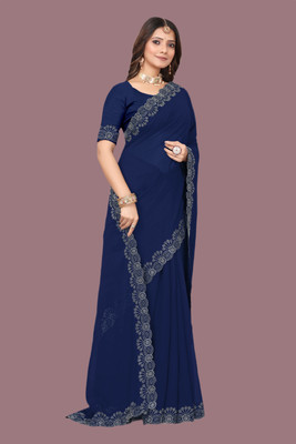 rudraCreation Self Design Mysore Georgette Saree(Blue)