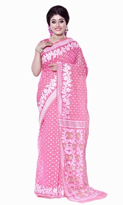 Tant Boutique Woven Jamdani Cotton Silk Saree(Pink)