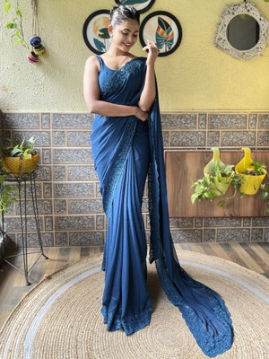 Divastri Embroidered Bollywood Georgette Saree(Dark Blue)