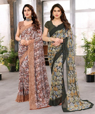 Divastri Printed Bollywood Georgette Saree(Pack of 2, Multicolor)