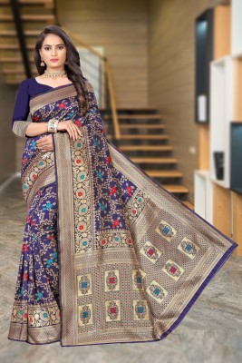 GODAVARITEXTILES Embellished Banarasi Silk Blend Saree(Blue)