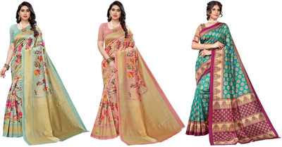 ANIRAV Woven Bollywood Art Silk Saree(Pack of 3, Light Green, Pink, Blue)