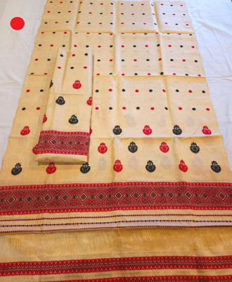 Adquit Woven Mekhela Chador Cotton Silk Saree(Beige)
