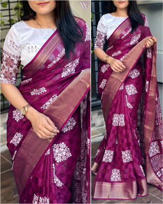 Dhanlaxmi CreationLLP Checkered Bollywood Jute Silk Saree(Purple)