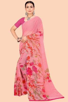 Aishwarya Floral Print, Printed Daily Wear Chiffon Saree(Pink)