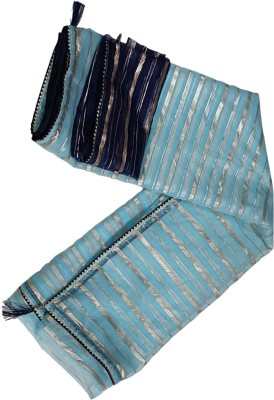 GoVika Striped Bollywood Organza Saree(Light Blue)