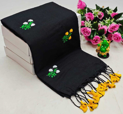 RIDDHIMAN FASHION Printed Handloom Khadi Saree(Black)