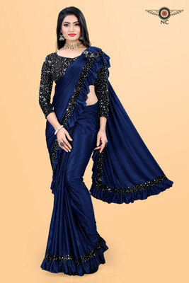 KASHYAP ART Embellished Bollywood Lycra Blend Saree(Dark Blue)