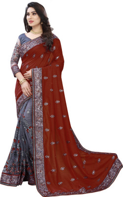 DEVFASHIONES Embroidered Daily Wear Net Saree(Maroon)