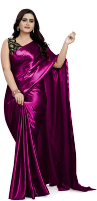 SHREEJI ENTERPRISE Solid/Plain Bollywood Satin Saree(Purple)