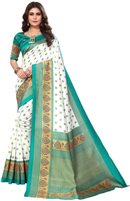 RENSILAFAB Printed Daily Wear Art Silk Saree(Light Blue, White)