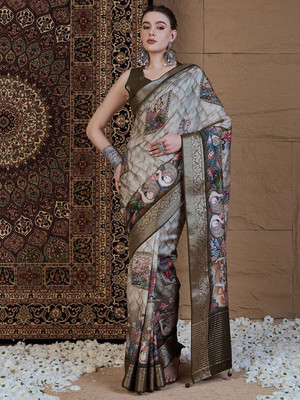 ANOUK Printed Chinnalapattu Viscose Rayon Saree(Light Green)