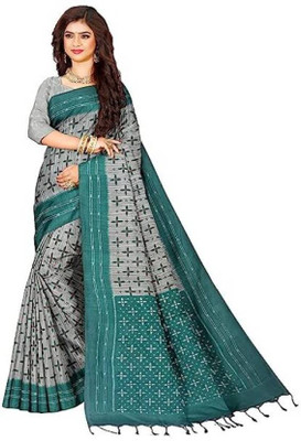 Shree Hari Printed Sambalpuri Cotton Blend Saree(Grey)